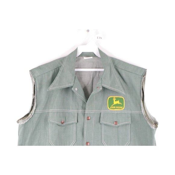 Vintage 70s John Deere Spell Out Patch Sleeveless Denim Jean Vest USA Mens Large - Picture 2 of 9